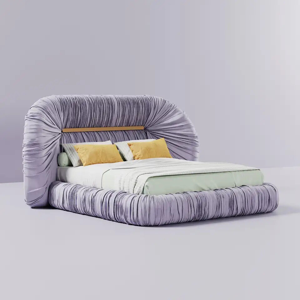 Mid-Century Modern Bed Velvet