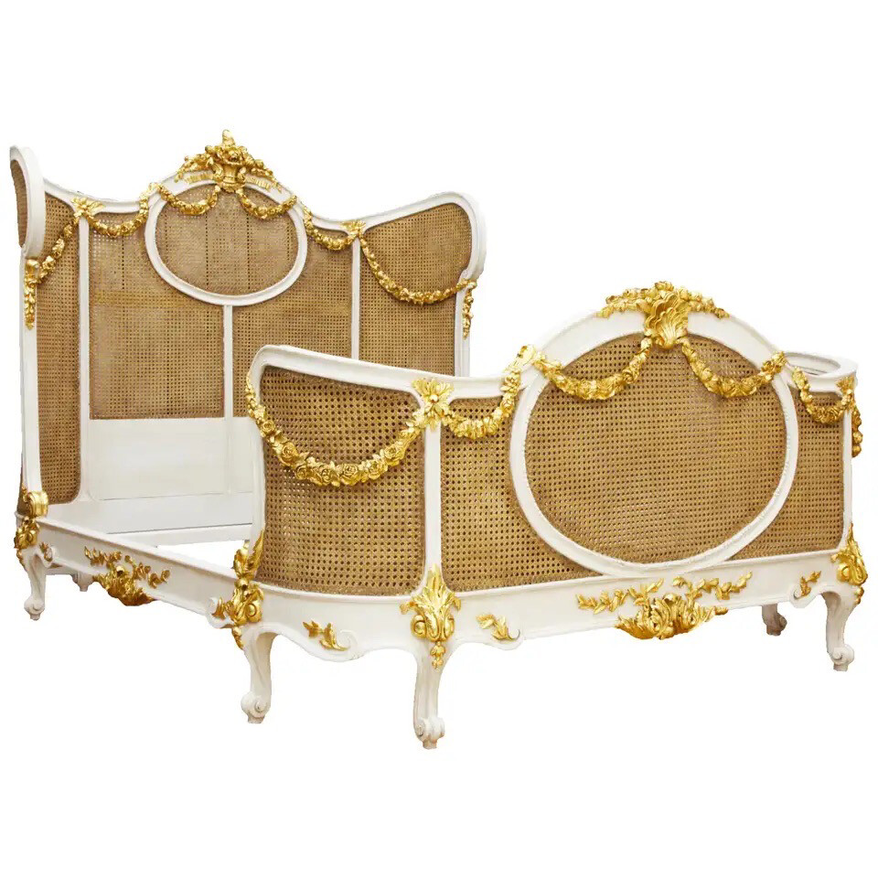 Louis XV Style Floral Swag Bed Frame