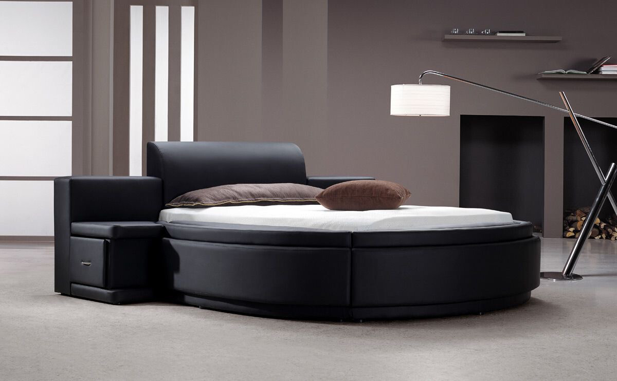 Black Leatherette Round Bed w/ Storage