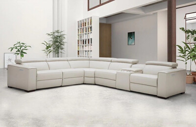 Light Gray Leather Sectional with Recliners