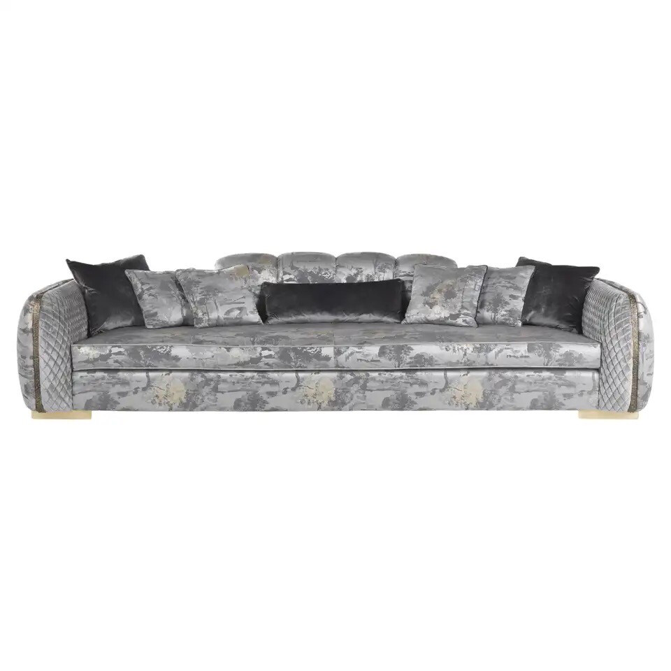 3-Seater Sofa in Fabric with Details in Lost-wax Cast Brass