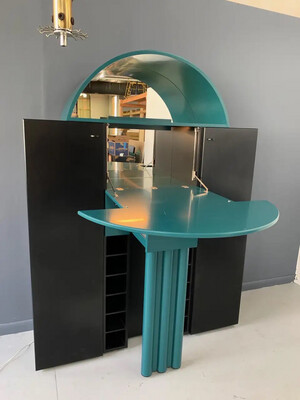 Modern Teal and Black Bar Cabinet Wall Unit