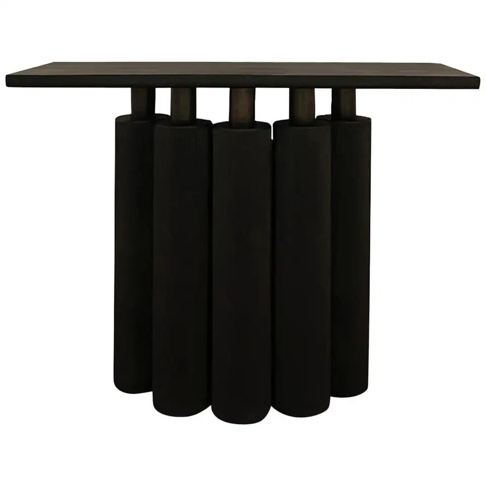Sculptural Charcoal Walnut and Oak Console Table
