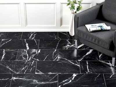 Classic Black Leathered Marble Tiles