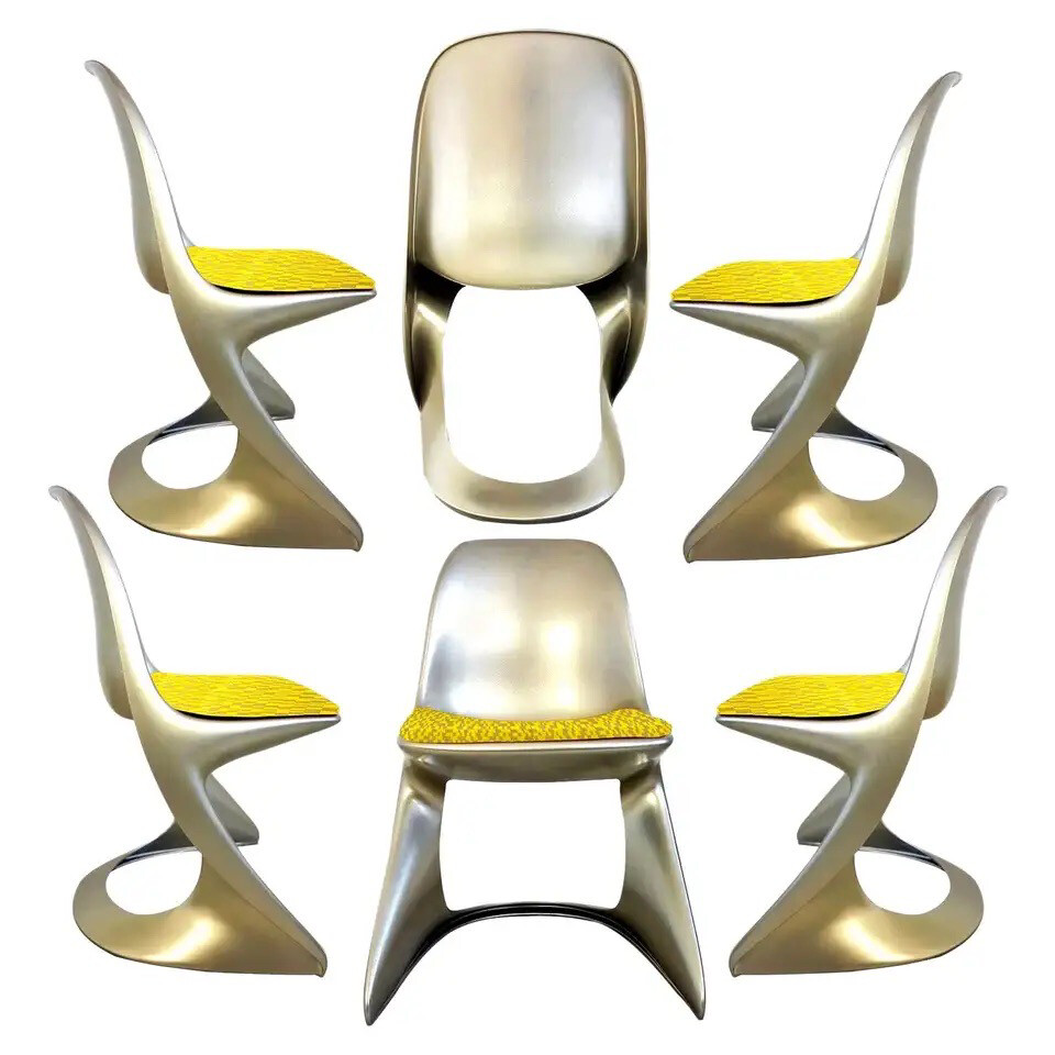 Set of Six Metallic Ostergaard Space Age Chairs