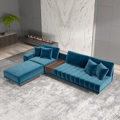 126" L-Shaped Blue Modular Sectional Sofa