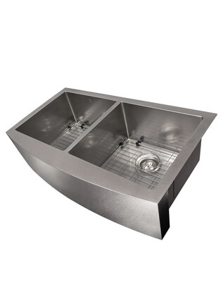 Apron Mount Double Bowl Kitchen Sink with Bottom Grid