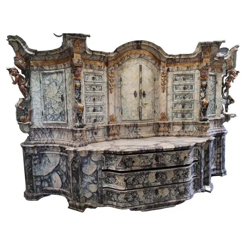 17th Century Italian Baroque Lacquered Sideboard Cabinet