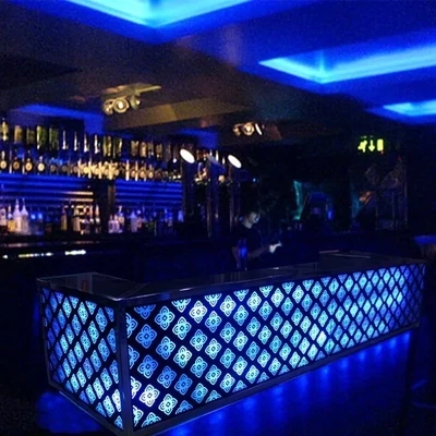 Luxury Stainless Steel Nightclub LED Lighting Bar Counter