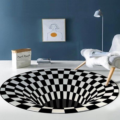 Modern Geometric Black And White Vision Round Carpet for Living Room 