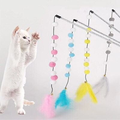  Interactive Stick Feather Toys Kitten Teasing Durable Pompom Cat Toys 1pcs