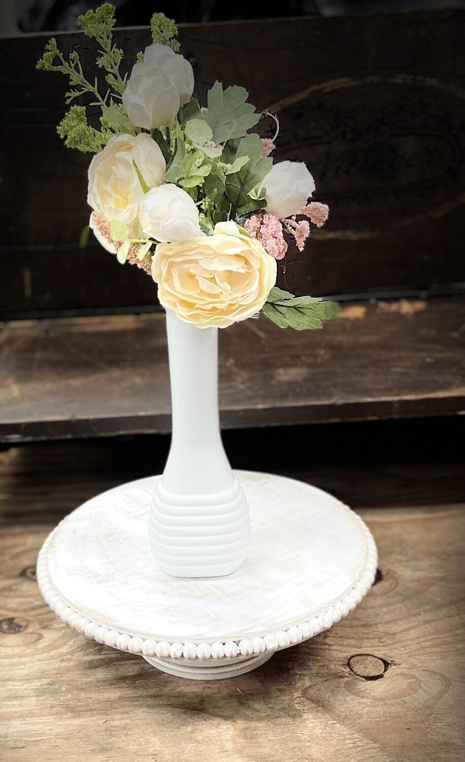 Floral Arrangement in Milk Glass