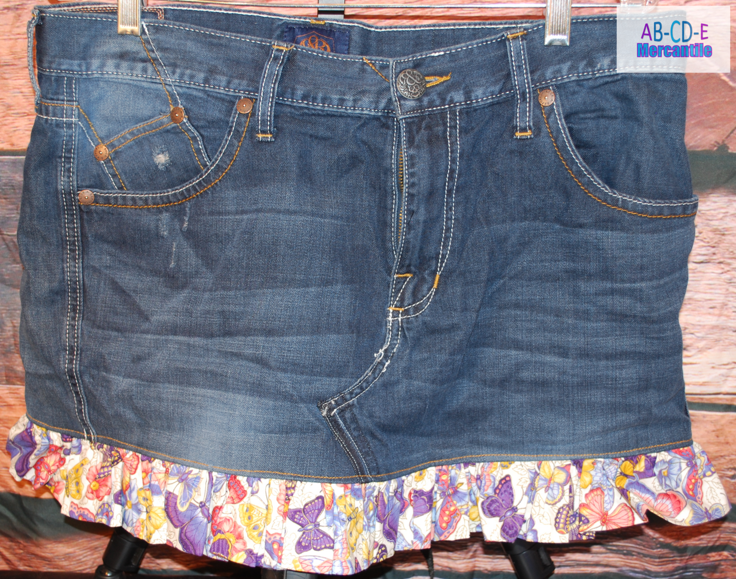 Upcycled Jean Skirt-Butterflies