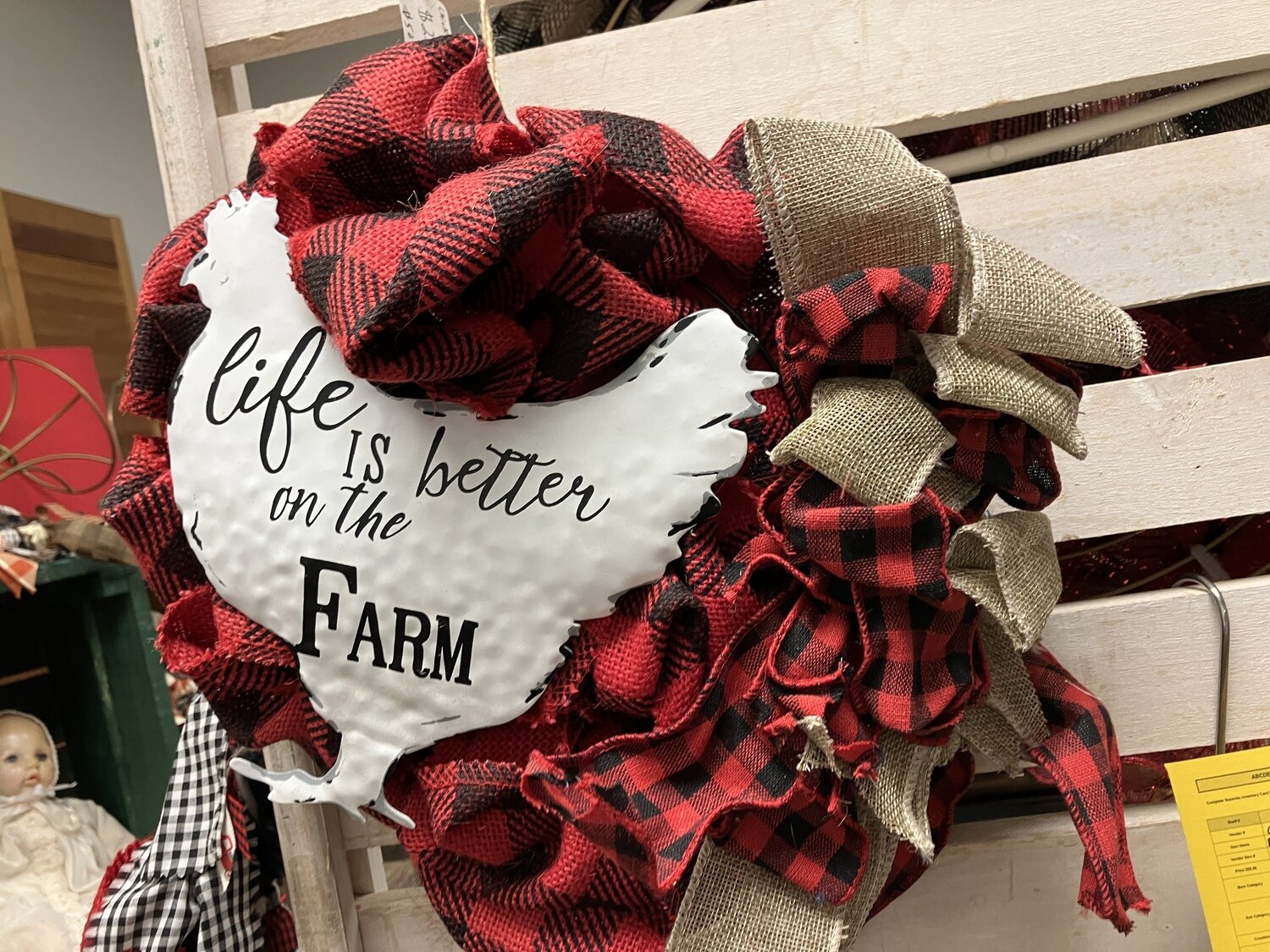 Red Burlap Wreath-8in