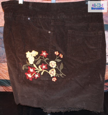 Upcycled Skirt-Brown Corduroy with Embroidered Flowers