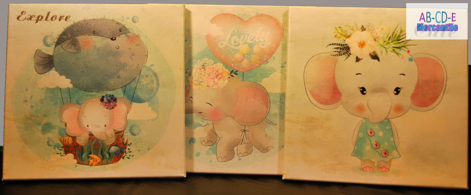 Nursery Elephant Prints-3pc Set