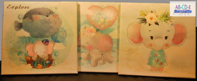 Nursery Elephant Prints-3pc Set