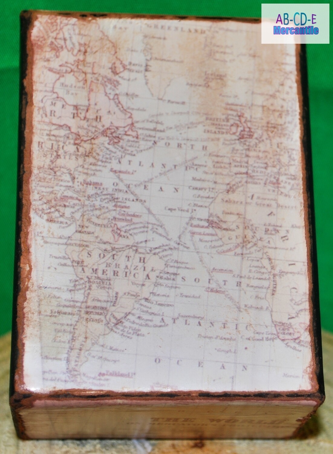 Upcycled Map Box-Jewelry Box with Lift Top A