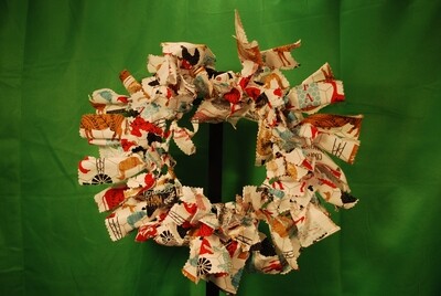 Farmhouse Garland-Teal, Red Fabric Wreath 8in