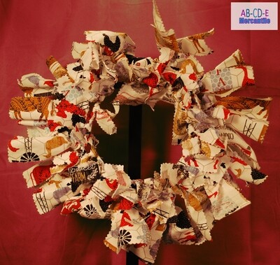 Farmhouse Garland-Teal, Red Fabric Wreath 8in