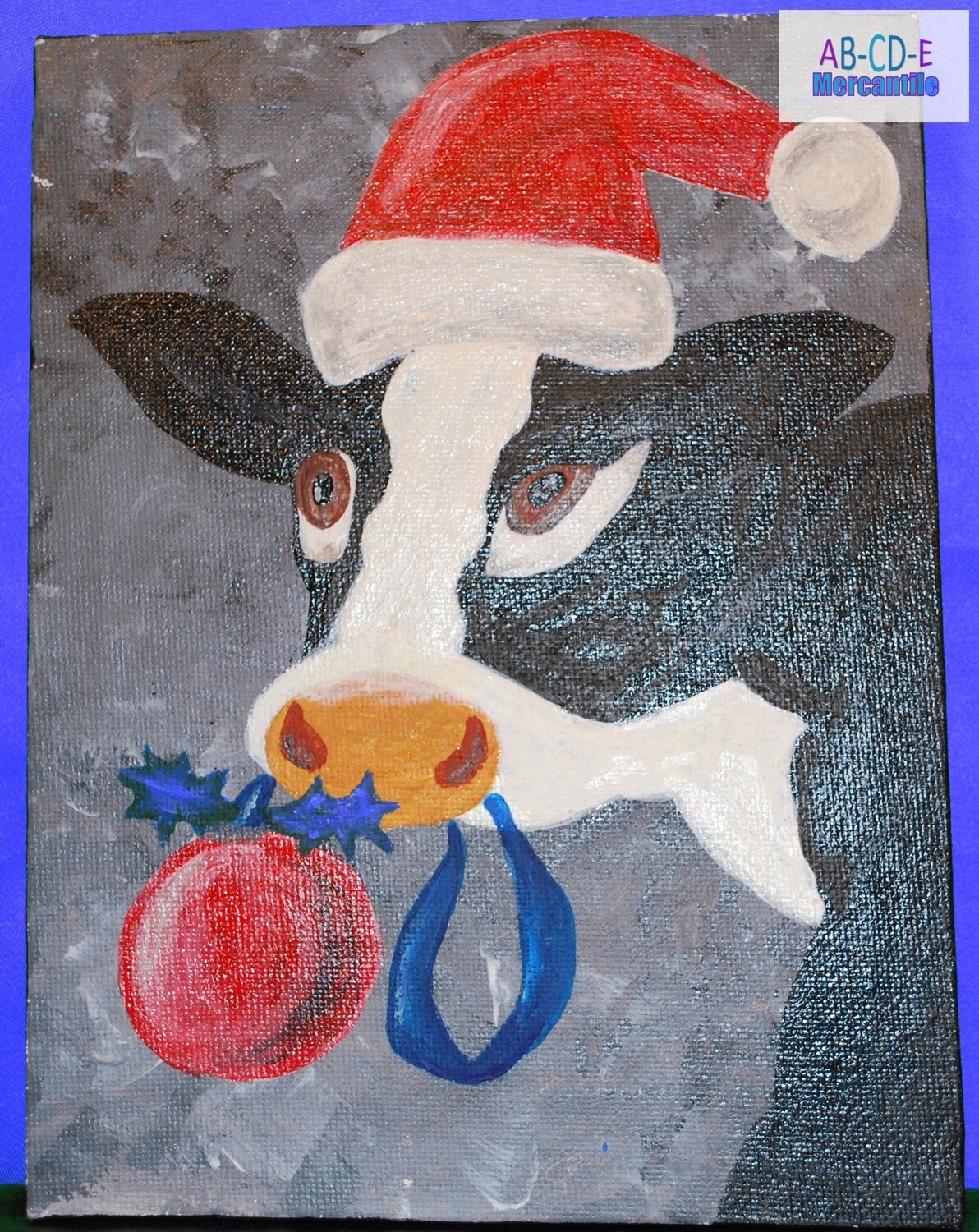 Xmas Cow Canvas 8x10