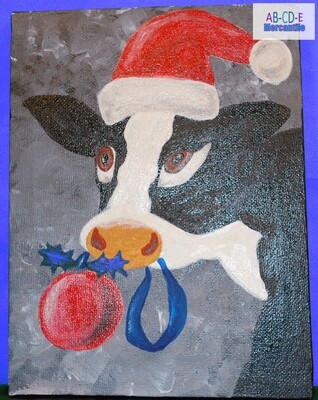 Xmas Cow Canvas 8x10