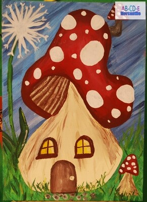 Mushroom Fairy House Canvs Board 5x7