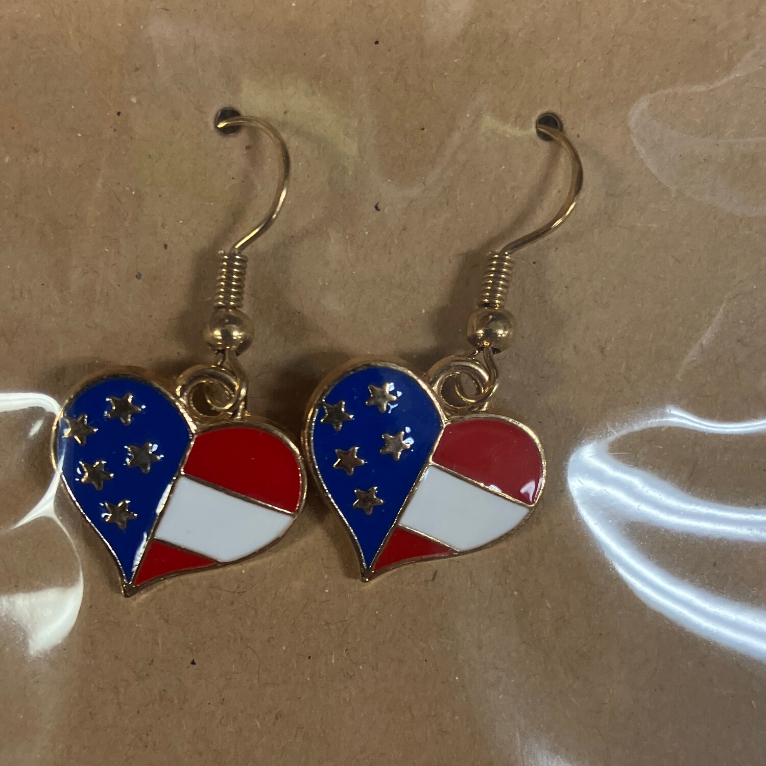 Red, White and Blue Gold Heart Earrings
