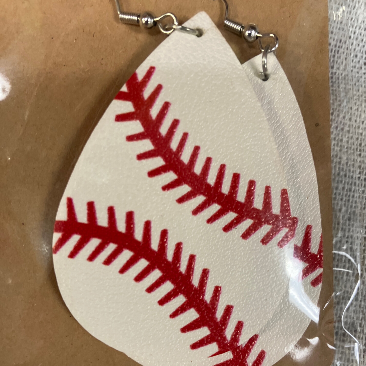 Leather Earrings-Sports Baseball