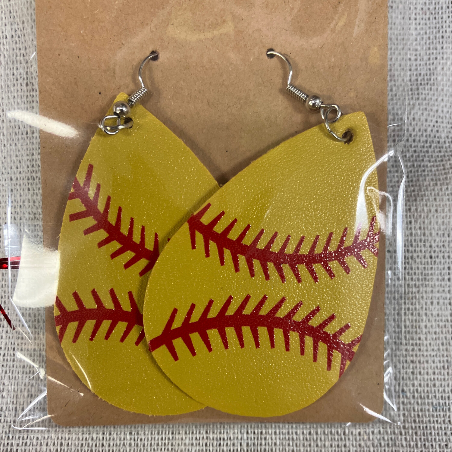 Leather Earrings-Sports Softball