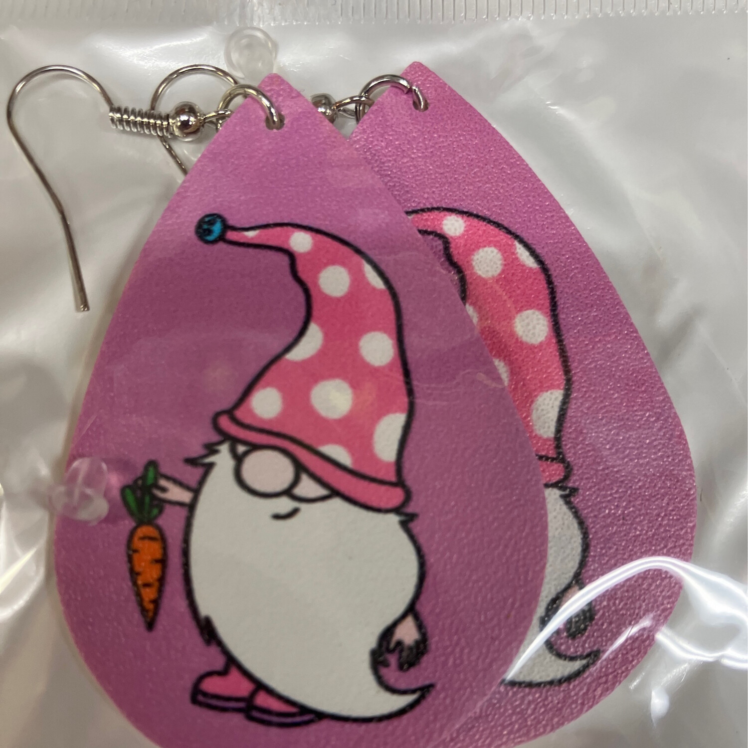 Leather Earrings-Easter Gnome Pink 3