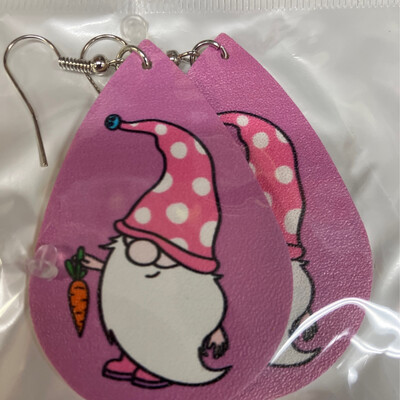 Leather Earrings-Easter Gnome Pink 3