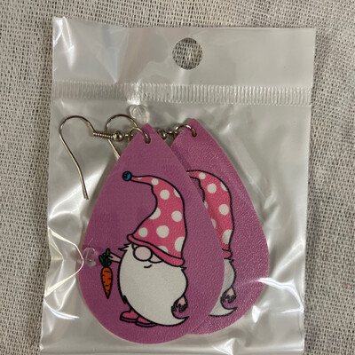 Leather Earrings-Easter Gnome Pink 3