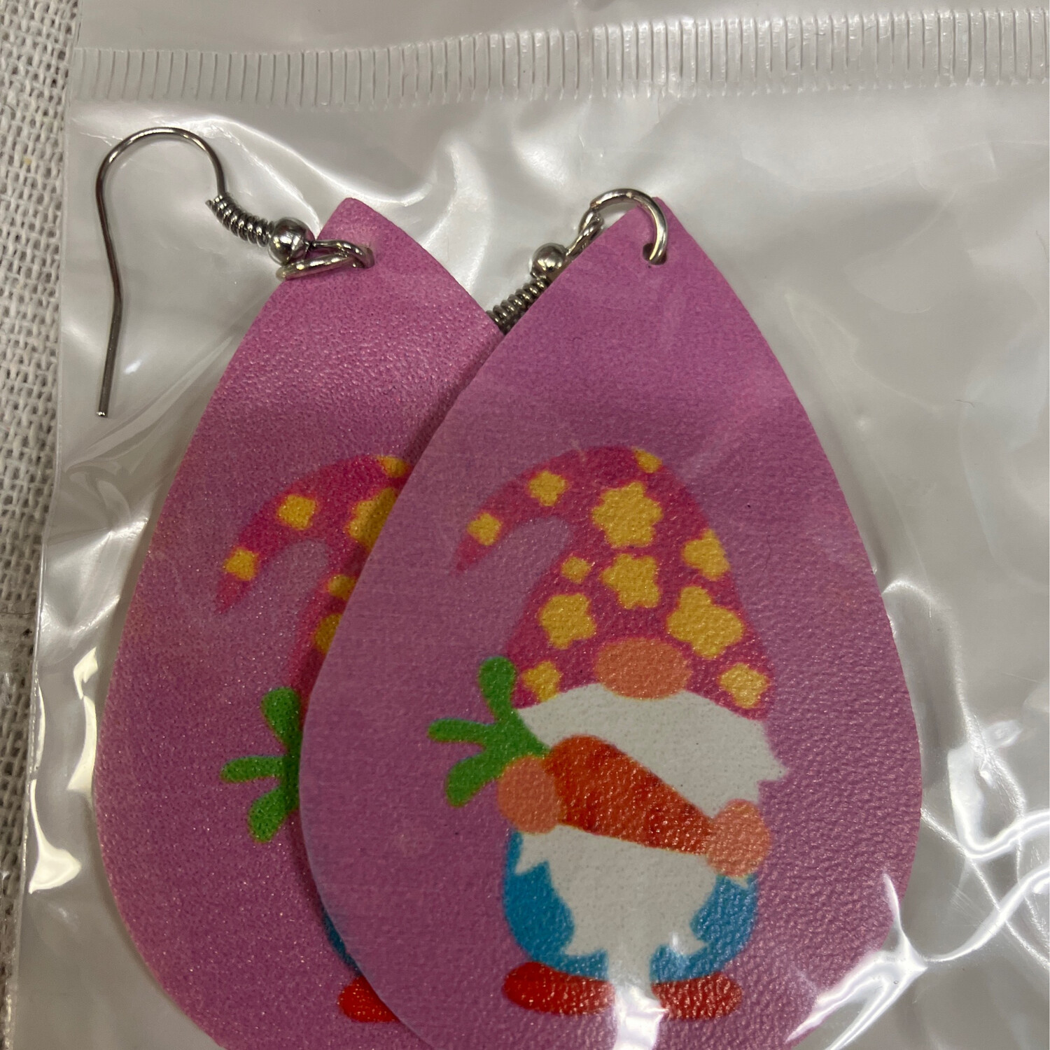 Leather Earrings-Easter Gnome Pink 1