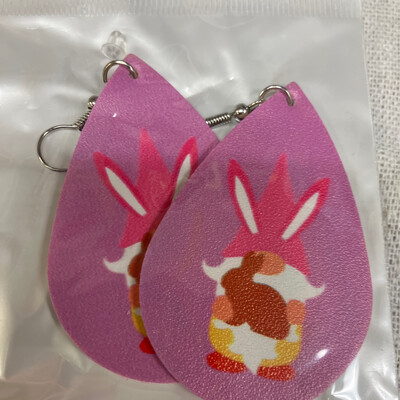 Leather Earrings-Easter Gnome Pink 2