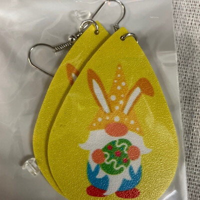 Leather Earrings-Easter Gnome Yellow 1