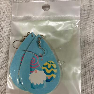 Leather Earrings-Easter Gnome Blue 2