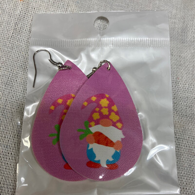 Leather Earrings-Easter Gnome Pink 1