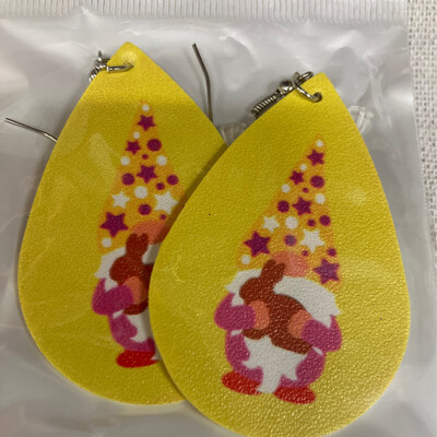 Leather Earrings-Easter Gnome Yellow 4