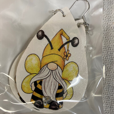 Leather Earrings-Bee Gnome 1