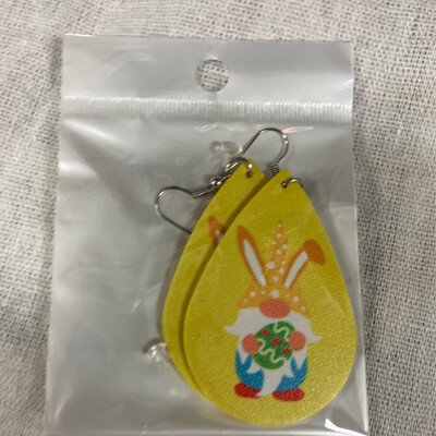 Leather Earrings-Easter Gnome Yellow 1