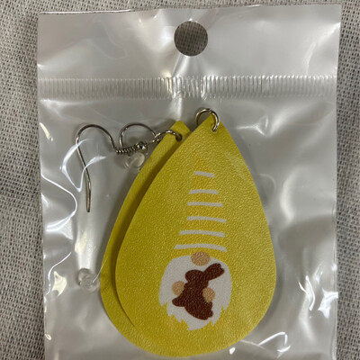 Leather Earrings-Easter Gnome Yellow 3