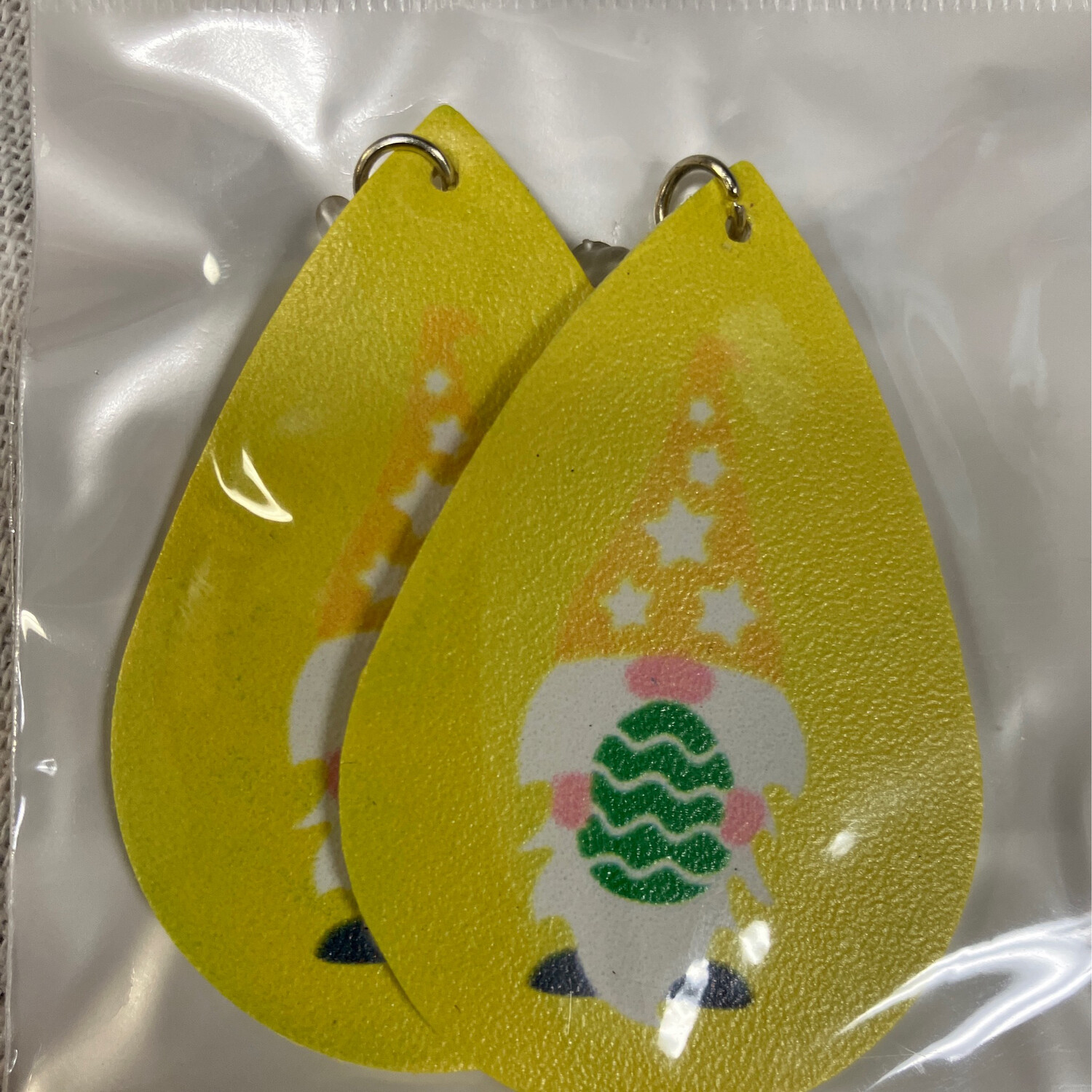 Leather Earrings-Easter Gnome Yellow 2