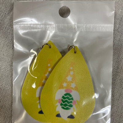 Leather Earrings-Easter Gnome Yellow 2