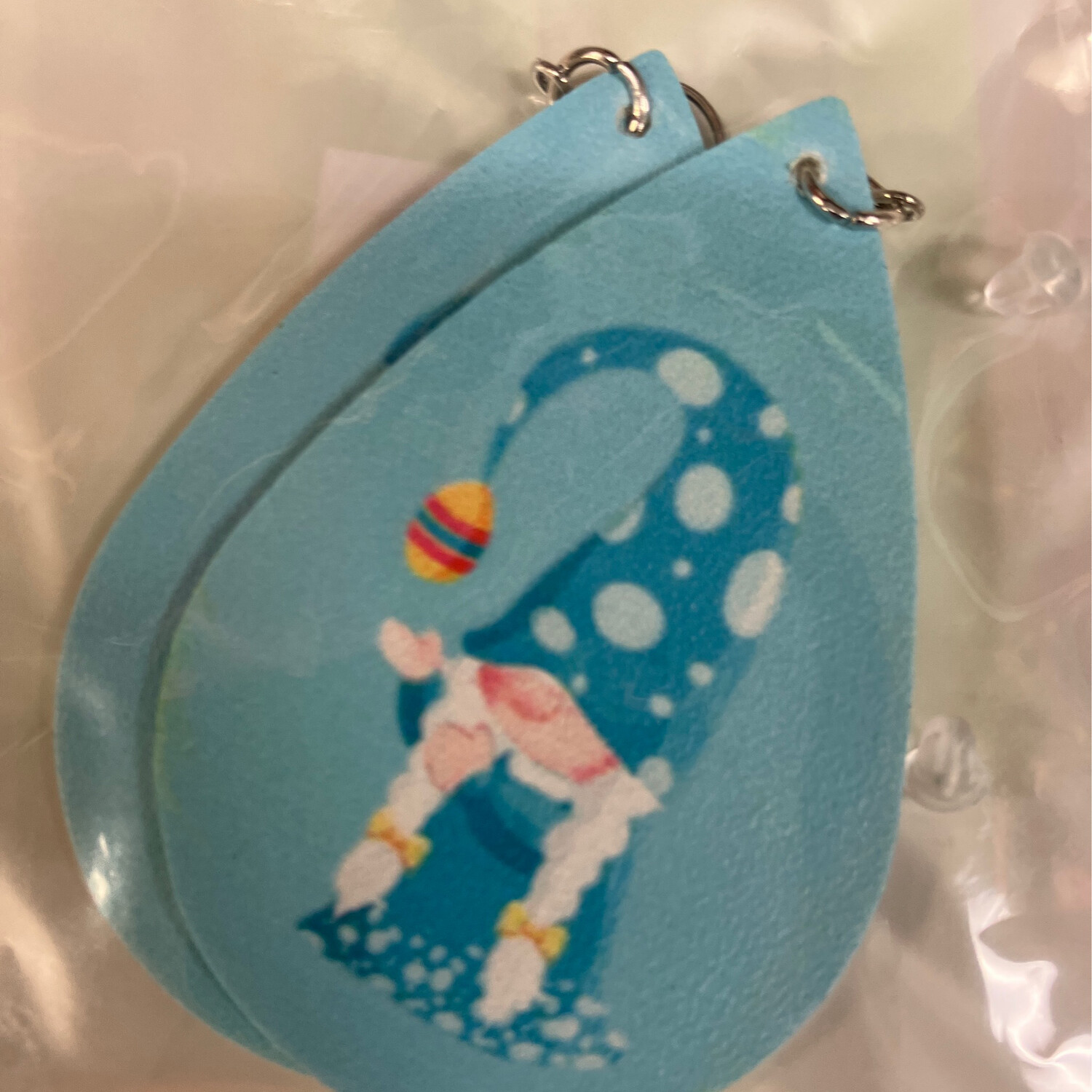 Leather Earrings-Easter Gnome Blue 3