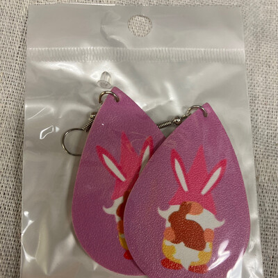 Leather Earrings-Easter Gnome Pink 2