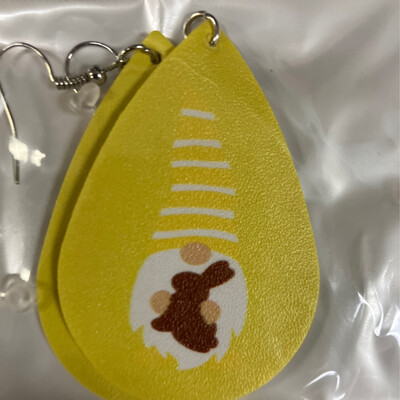 Leather Earrings-Easter Gnome Yellow 3