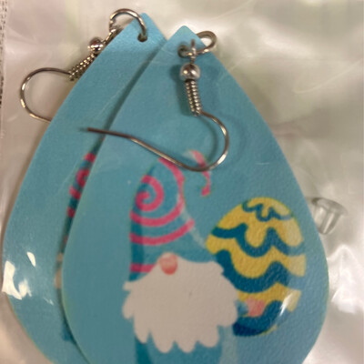 Leather Earrings-Easter Gnome Blue 2