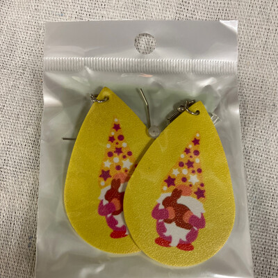Leather Earrings-Easter Gnome Yellow 4