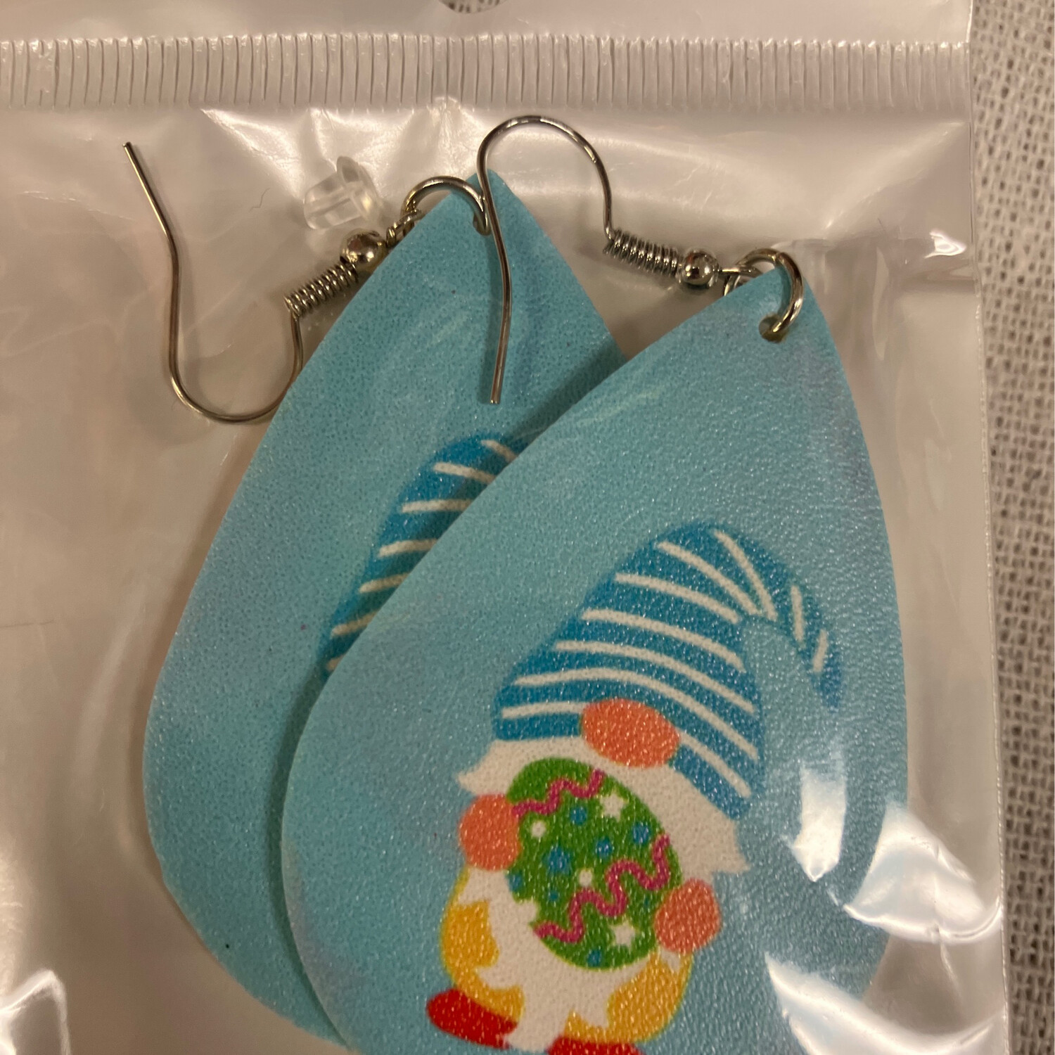 Leather Earrings-Easter Gnome Blue 1